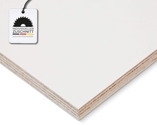 HausFux Multiplex Weiß - individueller Zuschnitt - 12 mm Stärke - feuchtigkeitsresistente Oberfläche dank Melaminharzbeschichtung - Maßanfertigung in Handwerker-Qualität (Weiß, 110 x 10 cm)