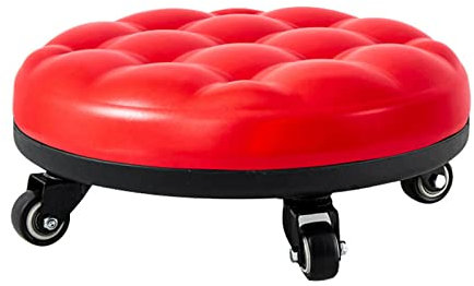 GZSLKSCD Runder, kompakter Rollhocker mit Rollen, 13 cm hoch, Drehhocker, niedriger Hocker mit Rollensitz und PU-Lederpolsterung (braun) (Wassermelonenrot)