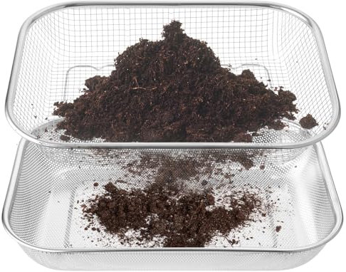 2 Pcs Large Soil Sifters, Stainless Steel Soil Strainers for Gardening Garden Compost Sieves with 2mm & 6mm Mesh Screen for Dirt Rocks Pellet Gravel Sand Leaves