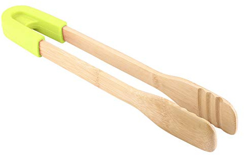 Pinces à Nourriture de Cuisine, BBQ carré en Bambou Silicone Pince en Bois Spatules de Buffet Retourneurs Grill Pain Pince à Steak Outil de Service pour la Cuisson Barbecue Four
