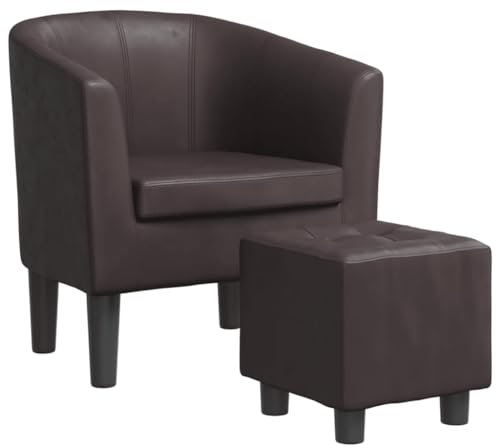 Gecheer Clubsessel, Sessel, Cocktailsessel, Loungesessel, Relaxsessel, mit Fußhocker Braun Kunstleder