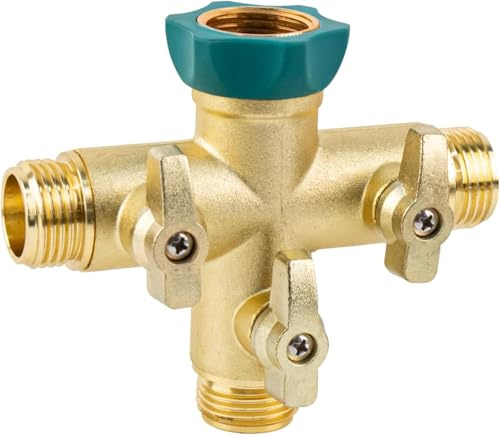 Hydrogarden Heavy Duty metall 3-vägs + typ trädgårdsslang splitter med avstängningsventiler, 3/4 tum krananslutningar med högt flöde med 3 extra silikonbrickor