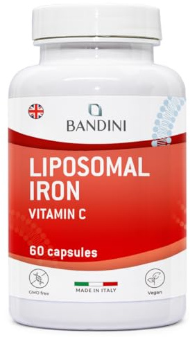Bandini® Liposomal Iron Complex 30 mg – with Vitamin C, Folic Acid, B12, B6, and A – High Bioavailability, Against Tiredness and Fatigue – 60 Capsules