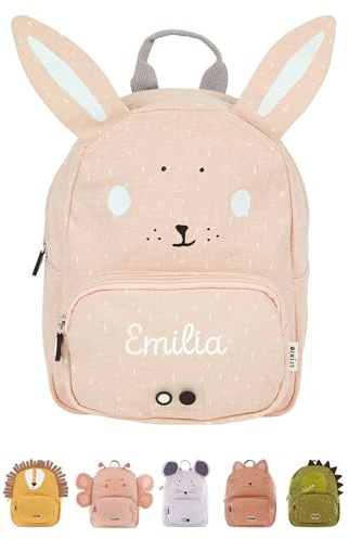 wunderwunsch TRIXIE Kindergartenrucksack, Rucksack für Sportunterricht Schule und Kindergarten, Hort und Krippe, personalisiert mit deinem Wunschnamen (Hase, Klein (5,25 Liter))