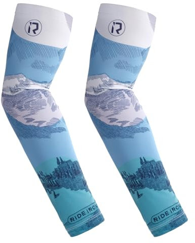 RIDEIRON Mangas para brazos protección sol hombres y mujeres, protección UV UPF 50+, refrescantes, transpirables, antideslizantes para motociclismo, senderismo, correr o pescar,Blanco-Azul,L