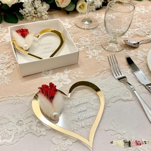 Cadeau invité Mariage 40 Pièces Cœur Plaque Acrylique doré Argent pour invités de Mariage personnalisé Remerciement, Cadeau Baptêmes invité (doré, Lot de 40)