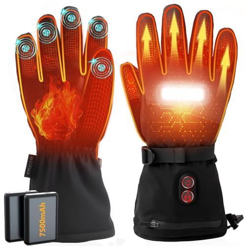 Guantes Calefactables Hombre Y Mujer 7500mAh, OUTJUT USB Guantes calefactados con Luces LED calefacción para Manos de conducción o Bicicleta para Pesca de esquí touchables en Pantalla, L
