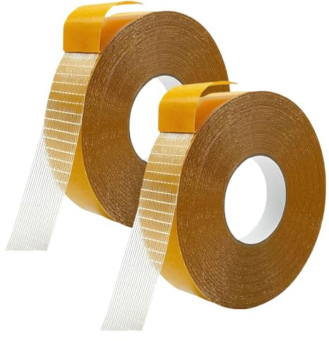 Liameph 2Pcs Heavy Duty Double Sided Fabric Tape,1 Inch X 66ft Rug Tape for Carpet Curtains Hem Pants Clothes Dresses Cloth without Sewing Ironing,Strong Adhesive Web for All Kinds of Fabrics