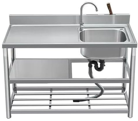 KCCRHIN Fregaderos INOX con Patas para Cocina, Fregadero De Jardín con Encimera Y Estantes Fregadero Comercial para Garaje/Restaurante/Lavandería, Lavabo Multifuncional,80x50x80cm