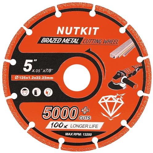 NUTKIT Disco da Taglio Diamantato Universale, 125 x 22,23mm Disco da Taglio Diamantato, Disco Diamantato, 1.2mm Taglio ultra sottile per Piastrelle Gres Porcellanato Ceramica Pietra Naturale - Rosso