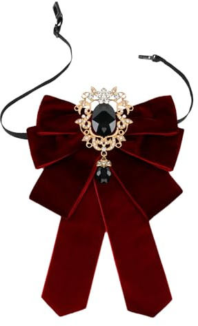 GHTIYLP Velvet Bow Ties for Men and Women Pre-tied Rhinestone Bow Tie for Tuxedo Party Prom (Wine Red)