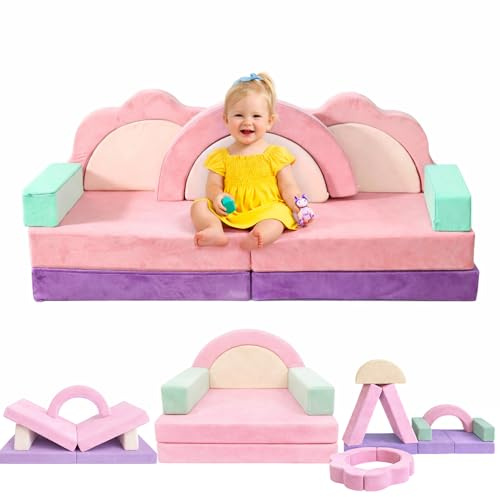 Klein Brn 11-teiliges modulares Kindersofa aus Samt für Kinder - Spielsofa I Bodensofa & Schlafsessel ab 1 Jahr (Blüte)
