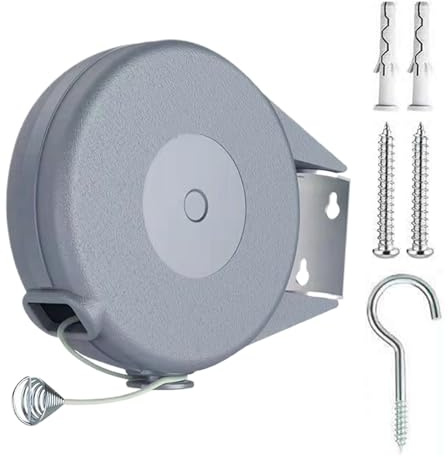 Tendedero retráctil para uso en interiores - Resistente al viento - Cuerda de tender ajustable de 15 metros - Viaje retráctil para interiores - Para baño, balcón, jardín, césped y patio