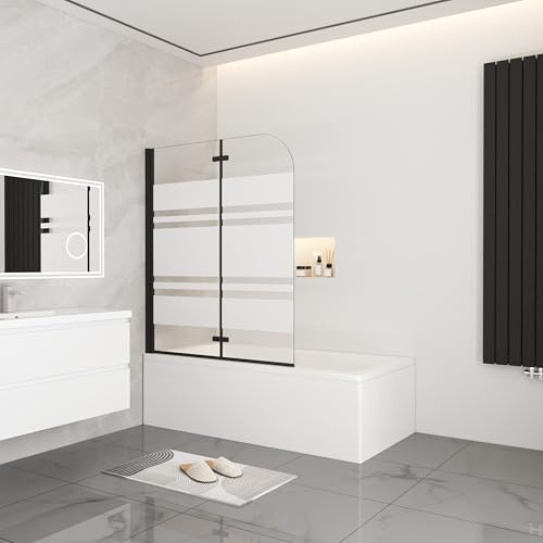 Acezanble Badewannenfaltwand Badewannenaufsatz 90x140cm Duschabtrennung Duschwand Schwarzrahmen 6mm Nano Glas Dusche 2tlg Faltwand