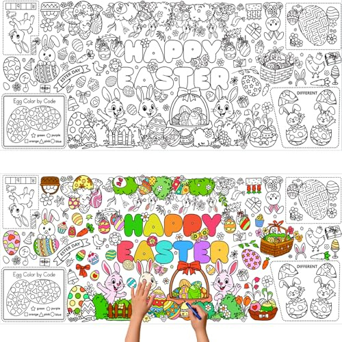 CAMOSE 76 x 183 cm Osterhandwerk für Kinder, Papier-Tischdecke Ostern zum Ausmalen, kleine ostergeschenke für kinderfür Osternaktivitäten und Partys