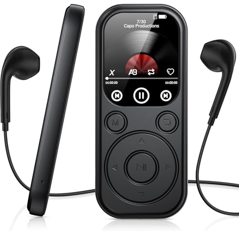 128GB MP3 Player mit Bluetooth 5.4, RWSRW Musik-Player mit FM-Radio, Sprachaufzeichnung, HiFi-Sound, FM Radio, E-Book-Funktion, Kopfhörer im Lieferumfang enthalten