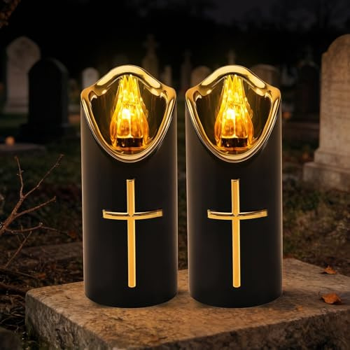 ASOFTY 2 velas LED para tumbas al aire libre, velas LED para tumba, velas funerarias, reutilizables, velas conmemorativas, para religiosos y conmemorativos