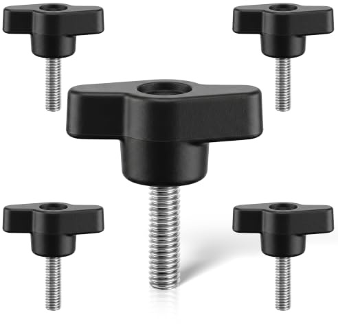 ITSOGOO 5 Piezas Tornillos Moleteados M6 x 20mm, Perillas de Ala en T con Rosca Macho de Acero Inoxidable 304, Pomo de Sujeción Manual Ajustable Negro para Máquina, Reemplazo y DIY