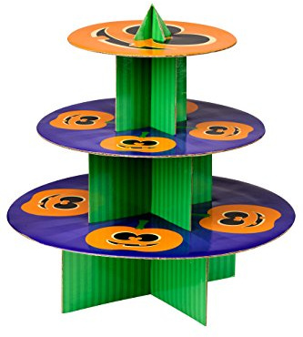 Premier Housewares Pumpkin Alzata a 3 Piani, in Cartone, Arancione/Verde/Viola, 36 x 36 x 37 cm