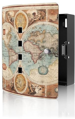 banjado Design Schlüsselkasten aus Edelstahl für 10 Schlüssel - Schlüsselschrank zur Schlüssel Aufbewahrung 24 x 21,5 x 7cm groß mit praktischem Magnetverschluss - Motiv Historische Weltkarte