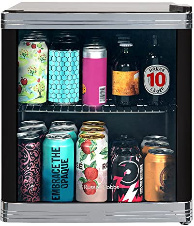 Russell Hobbs Mini Fridge 12 Bottle/46L Freestanding Black Table Top Mini Beer & Wine Fridge, with Glass Door RHGWC1B
