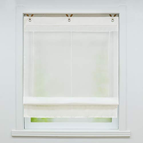 Joyswahl Voile Ösenrollo Transparenter Raffrollo mit Farbiger Blende »Irene« Schals Fenster Gardine mit Hakenaufhängung, ohne Bohren BxH 80x155cm Weiß 1 Stück