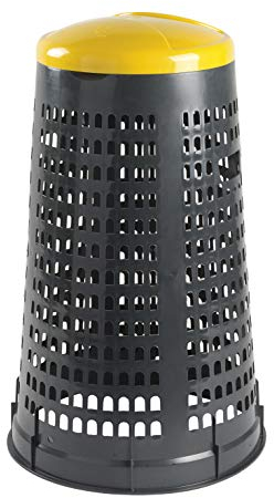 Mobil Plastic – Portasacco Trespolo 110 Litri per Raccolta Differenziata – Bidone Rifiuti con Coperchio – Plastica Resistente – Grigio con coperchio Giallo
