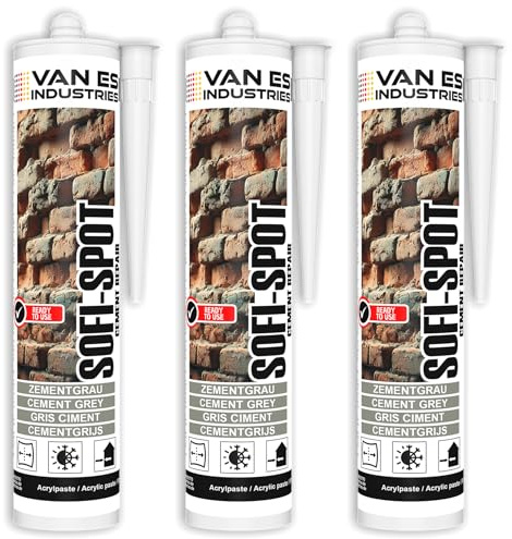 VE-INDUSTRIES Cement Repair Express – gebrauchsfertiger Reparaturmörtel in Kartusche (3x 310 ml) – ideal für Fugen, Risse & Putz – körnige Struktur – Farbe: Steinzement-Grau