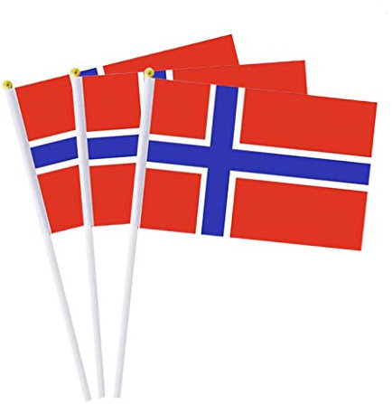 Mflagperft Bandiera Norvegia piccolo bastoncino mini bandiere a mano decorazioni 1 dozzina (confezione da 12)