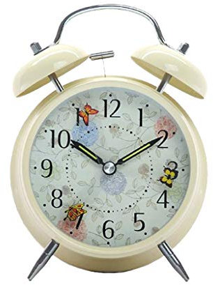 Inzopo - Reloj despertador clásico retro con doble campana, silencioso, sin tictac, pequeño y adorable de cuarzo, con luz nocturna, para el hogar, dormitorio, noche, oficina, mariposas, 4 pulgadas