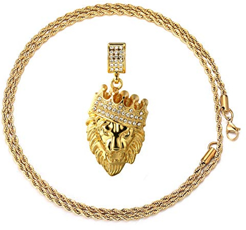 Halukakah ● Kings Landing ● Herren 18 Karat Echtes Gold Vergoldetete/Platin überzogen Kronlöwe Anhänger Halskette Labordiamanten mit Kostenlose Tenniskette/Kubanische Kette