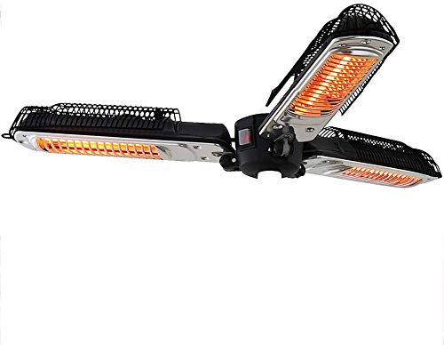 WANGXIAO Electric Outdoor Umbrella Heater, Folding Patio Electric Infrared Space Heater with 3 Heating Panels 650W/1300W/1950W for Pergola or Gazabo Parasol
