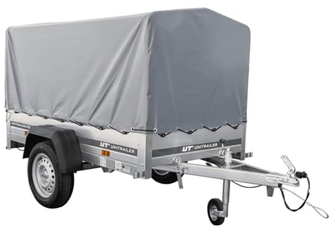 UNITRAILER PKW Anhänger Garden Trailer 200 Kipp, 200x106 cm, Auto Anhänger mit kippbare Deichsel, Hochplane und Stützrad, Anhänger Aufbau aus verzinktem Stahl – Auto Anhänger 750 kg
