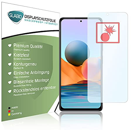 Slabo 2 x Protector de Pantalla blindado Compatible con Xiaomi Redmi Note 10s | Redmi Note 10 (6,43) Shockproof A Prueba de Golpes