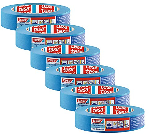 tesa Präzisionskrepp 4440 Außen UV-PLUS Malerband - 6er Pack - Witterungsbeständiger Malerkrepp für den Außenbereich - zum präzisen Abkleben und Abdecken - blau - je 50 m x 25 mm