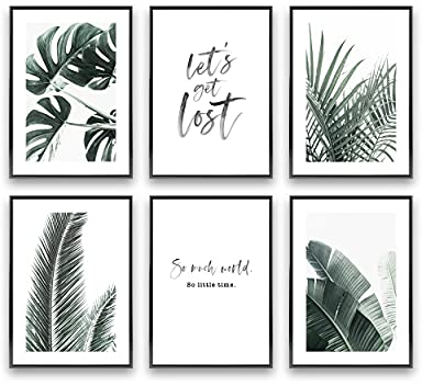 Heimlich® Tableau Décoration Murale - SANS Cadres -Set de Poster Premium pour la Maison, Bureau, Salon, Chambre, Cuisine -| 6 pièces en DIN A3 (30x42cm) | » Palmiers & Monstera «