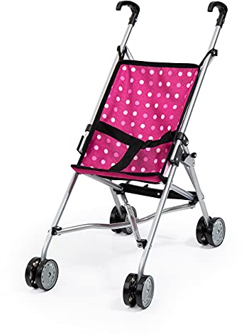 Bayer Design 30167AA Puppenbuggy, Puppenwagen, Doppelräder, Gurt, leicht faltbar, aus Metall