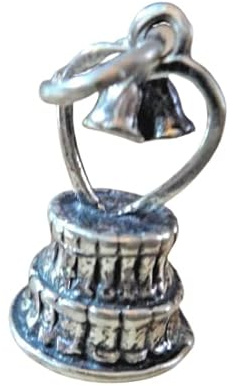 A-Store Sterling Silver 3D 19mm Wedding Cake w/Bells Cake Topper Top Bride Groom Charm Jewelry Making For You