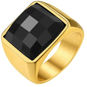 GoldChic Schwarzer/Blauer Stein Ring Herren Damen Siegelring mit Gravur Geburtsstein Edelstahlring Bandring Solitärring Schmuck Größe 54mm bis 72mm wählbar