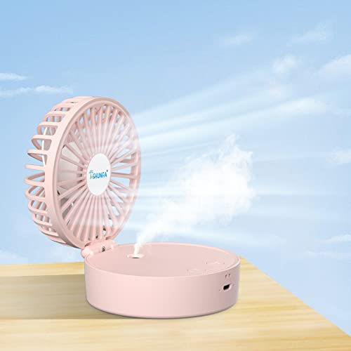 I-SHUNFA Handventilator,Tragbarer Mini Ventilator mit Kühlen Nebel und Aufladbarem Batterie,Faltbar Klein Taschenventilator,USB Ventilator 5 Geschwindigkeiten für Frauen,Kinder(Rosa)