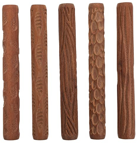 Happyyami 5pezzi Rulli Per Modellazione Argilla in Legno Con Motivi Decorativi Strumenti Ceramica Fai Da Te Per Decorazione Clay Senza Manico Mattarello Spessore Leggero e Pratico