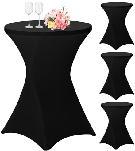 4er-Set Stretch Stehtisch Husse für Bistrotisch Ø 80-85 cm Spandex Stretch Tischdecke, Verstärkung im Fußbereich, Für Hochzeit Geburtstagsfeier Hussen für Stehtische und Bistrotische（80×110cm,Schwarz）