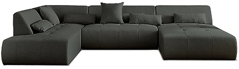 Lisa Design Onyx – 7-Sitzer Wohnlandschaft Links – aus Stoff Dunkelgrau