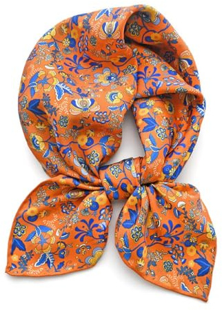 Prettystern 65x65 cm Seidenhalstuch Unisex Seidentuch, handrollierte Kanten, 100% Seide Halstuch Kopftuch für Damen & Herren Floral 07 Orange