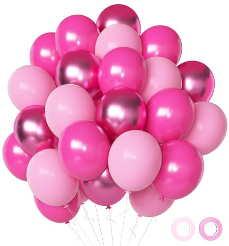 Pink Balloons Metallic Pink Balloon, 50Pcs 12Inch Hot Pink Chrome Pink Latex Balloons Light Pink Balloon and Dark Magenta Pink Balloons for Birthday,Baby Shower,Princess Theme Party Decorations