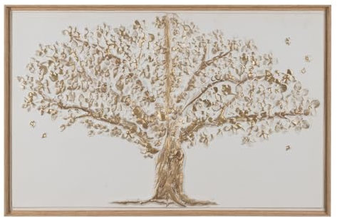 LOLAhome Quadro dipinto bianco albero della vita in rilievo su tela da 100x70 cm