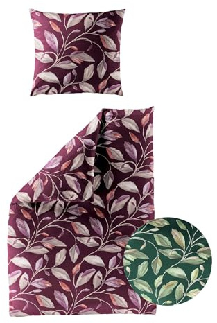 Bierbaum Biber Bettwäsche 2 TLG. 135x200cm Blätter Blatt Bordeaux Grün weich Baumwolle, Farbe:Bordeaux