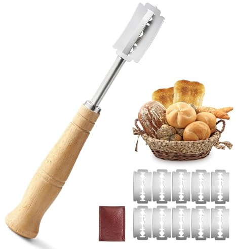 Lame Boulanger et 10 Pcs Lames, Couteau de Boulanger Grignette Lame a Pain Porte pour Grigner Pâte Graver Pain Cuisine, Couteau à Pain Pain Lame pour Grigner Pâte Graver Accessoire de Boulangerie