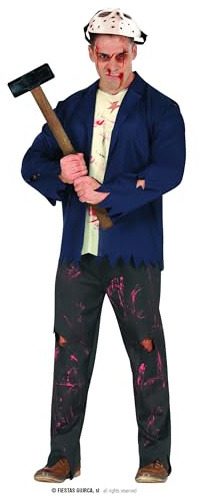 FIESTAS GUIRCA Machete Killer Halloween Kostüm Herren – Horror Killer Kostüm inkl. Hockey Maske, Jacke, Oberteil und Hose – Kostüm Herren Halloween M 48-50