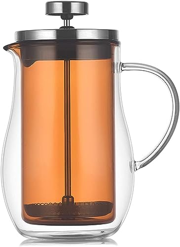 Cafetera De Prensa Francesa, Cafetera De Prensa Francesa, Vidrio De Borosilicato De Doble Pared Sistema De Filtración De Acero Inoxidable 304 Cafetera Transparente Tetera,Amber